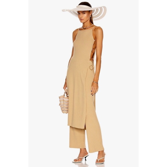 NWT!! CULT GAIA Jada Ribbed Knit Pants Sand Solid Elastic Waist Pull-On Small - Picture 1 of 16